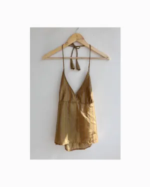 Golden stripes silk halter neck