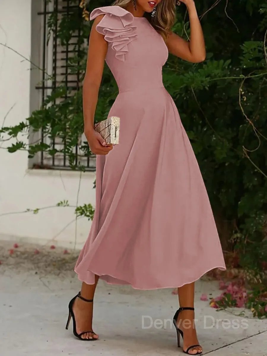 A-Line Jewel Sleeveless Stretch Crepe Mother of the Bride Dresses With Ruffles