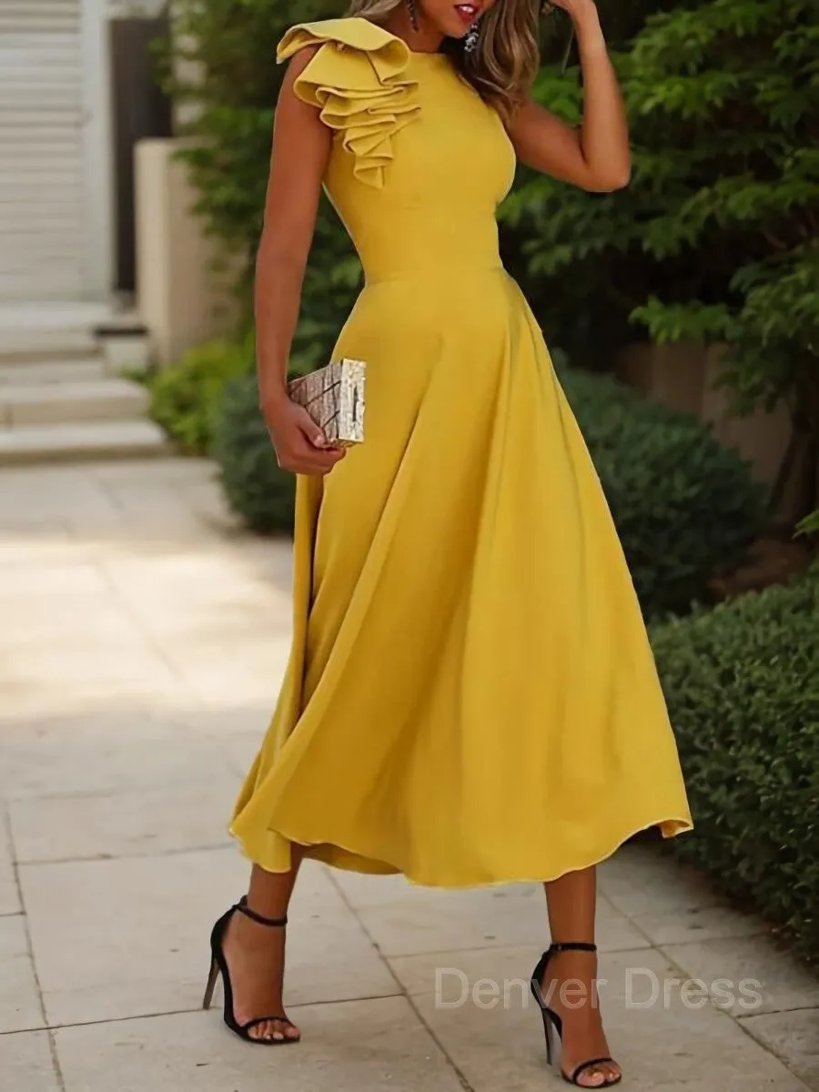 A-Line Jewel Sleeveless Stretch Crepe Mother of the Bride Dresses With Ruffles