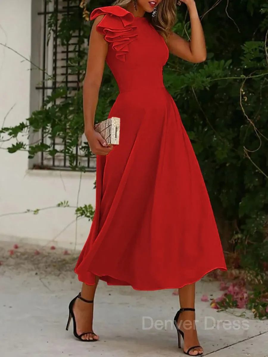 A-Line Jewel Sleeveless Stretch Crepe Mother of the Bride Dresses With Ruffles