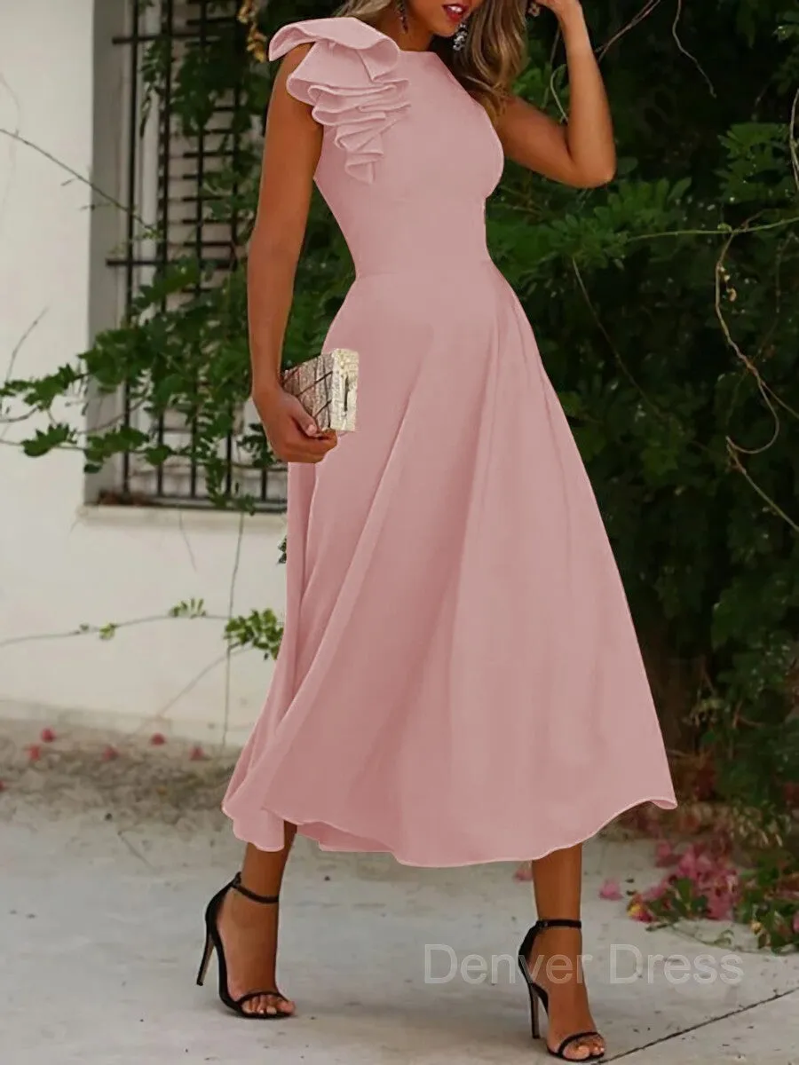 A-Line Jewel Sleeveless Stretch Crepe Mother of the Bride Dresses With Ruffles