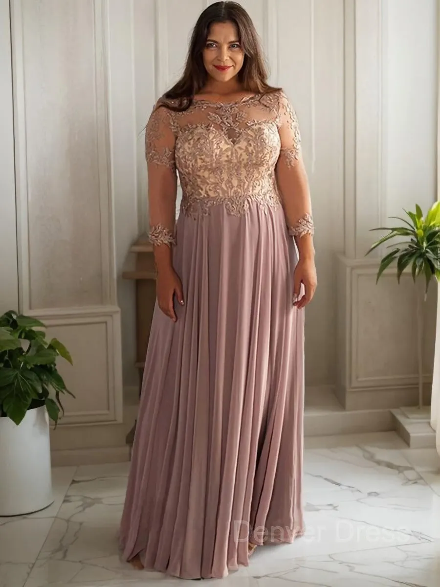 A-Line Scoop Floor-Length Chiffon Mother of the Bride Dresses With Pleats