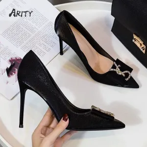 Amozae-Graduation Gift Big Sale French Women Thin High Heels Pumps Rhinestone Letter Designer Thin Heels   Pointed Toe Stiletto Party working Shoes for Woman