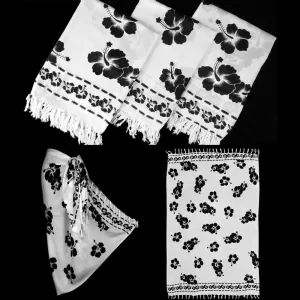 Black and White Hibiscus Sarongs