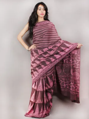 Brown Pink Dabu Cotton Hand Block Printed Saree - S03170749