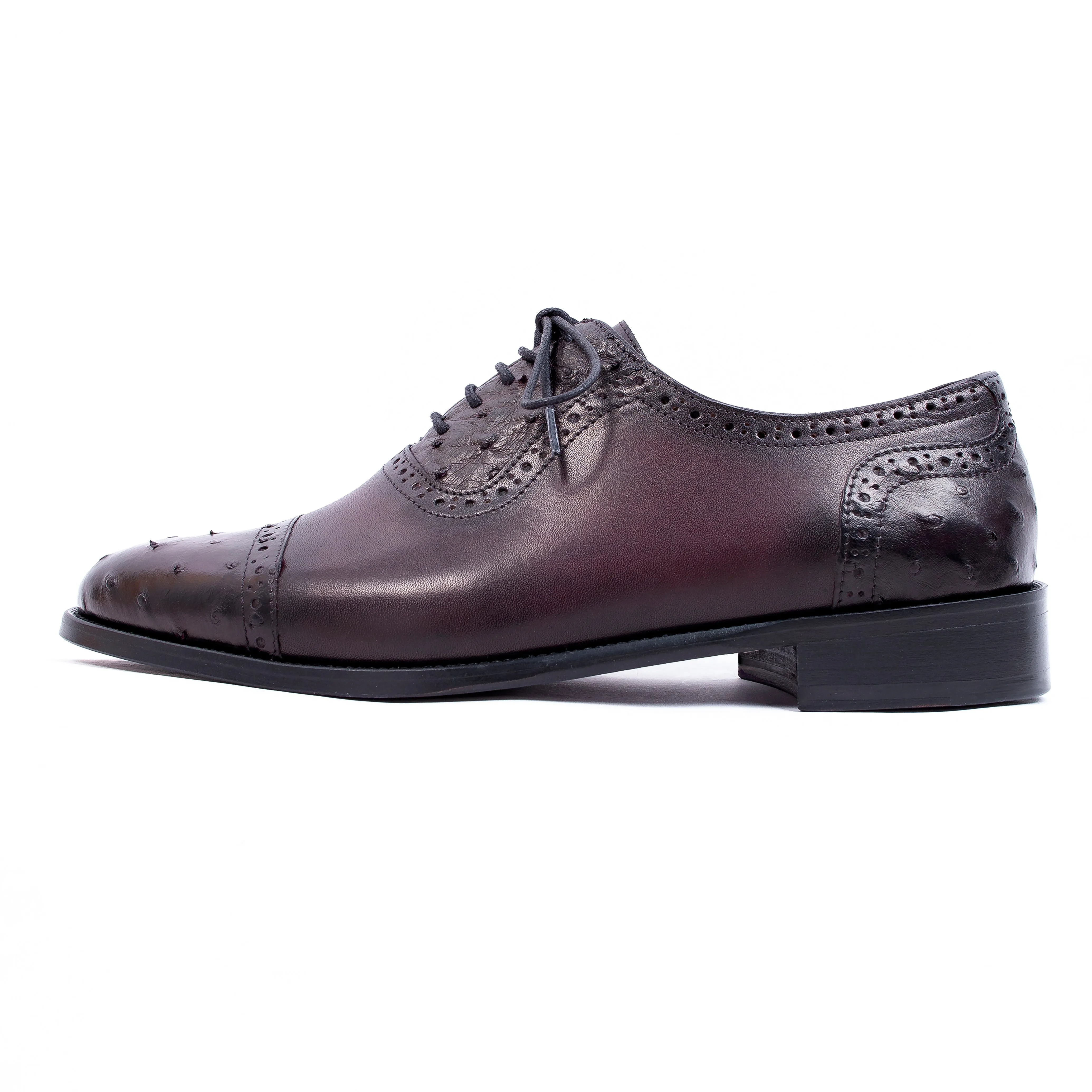 Burgundy Leather Shoes with Ostrich Detailing