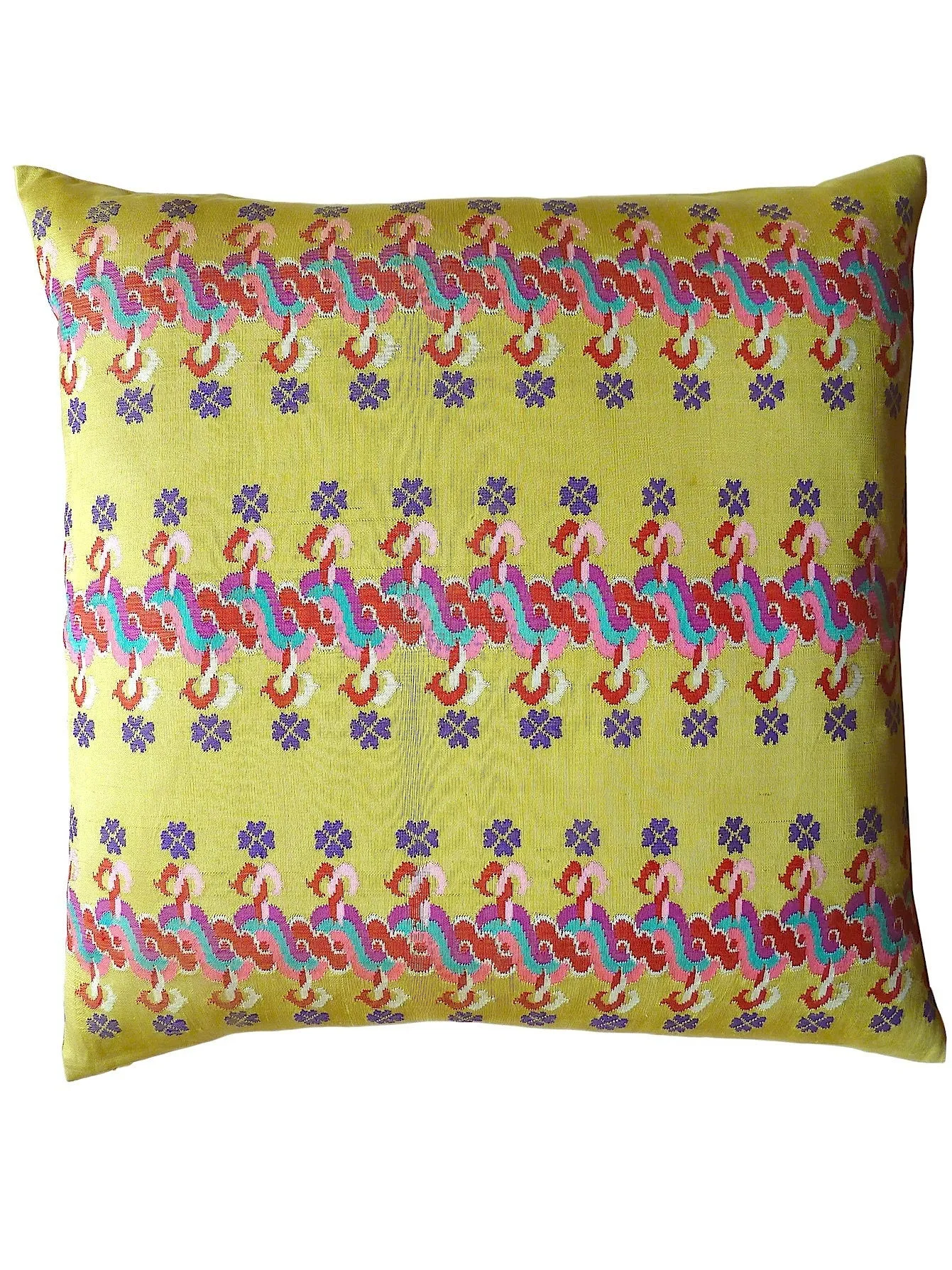 Burmese Silk Pillow Bright Yellow