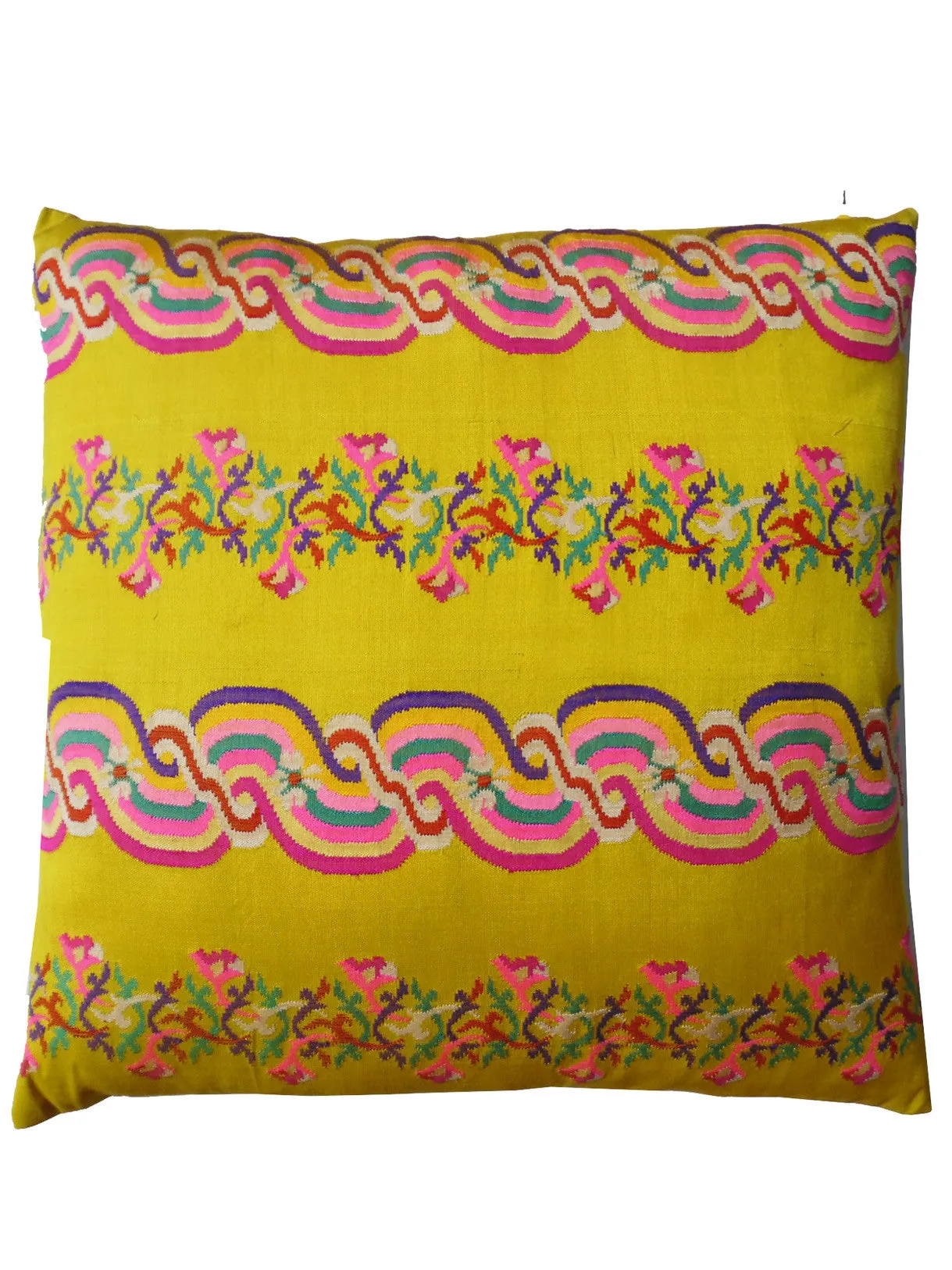 Burmese Silk Pillow Bright Yellow