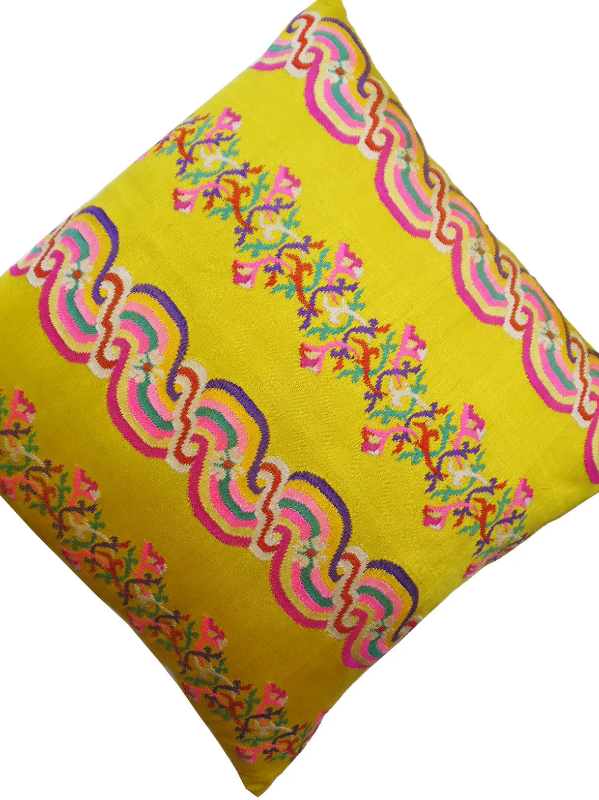 Burmese Silk Pillow Bright Yellow