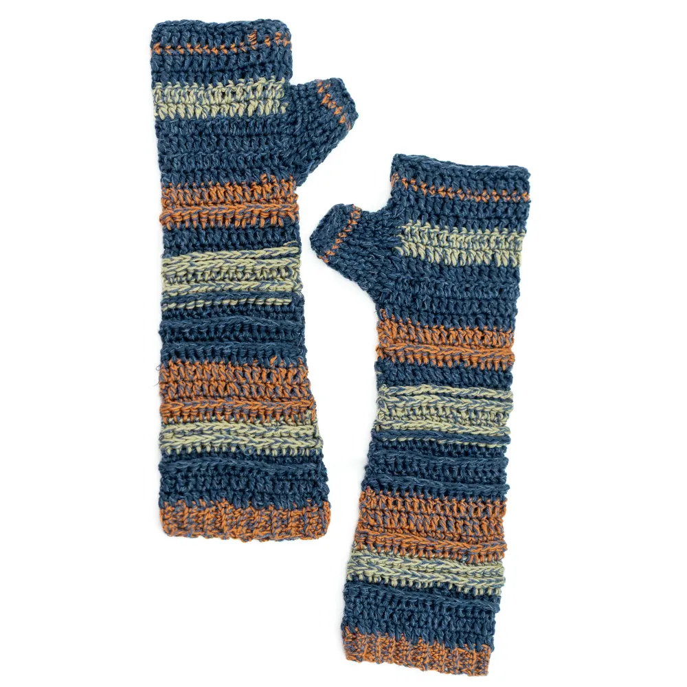 Crochet Fingerless Gloves Cashmere Rayon Blue Spice, 2 sizes