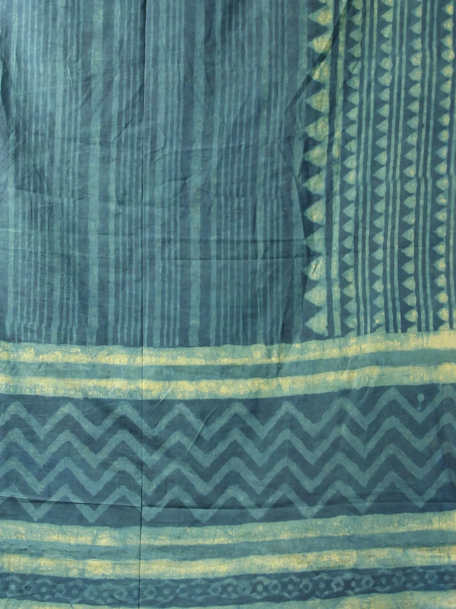 Deep Indigo Green Handloom Cotton Hand Block Printed Dupatta - D04170394