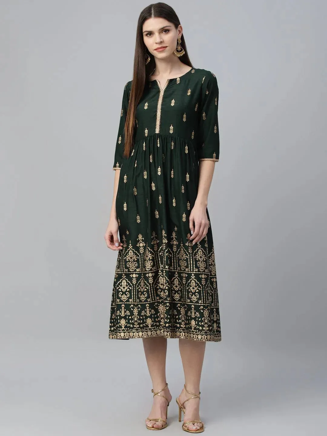 Green Printed Polyester Dress