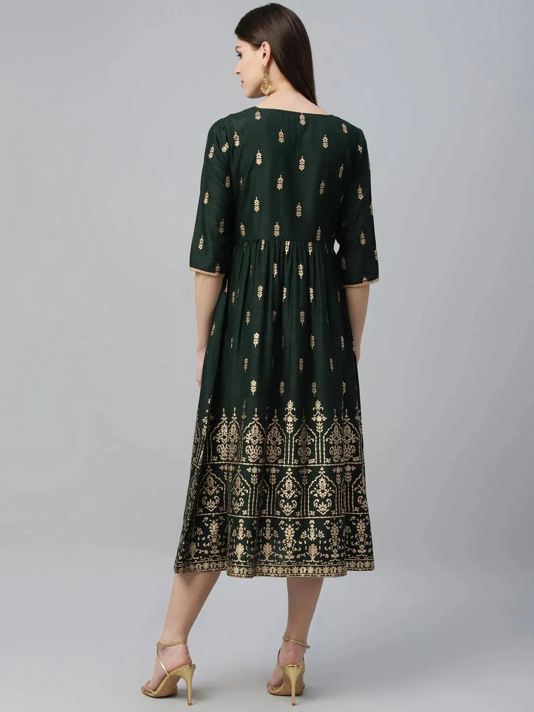 Green Printed Polyester Dress