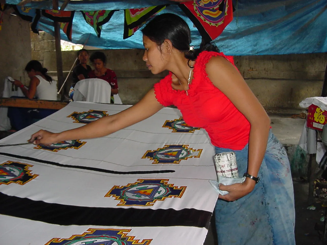 HIGH QUALITY HAND PAINTED TEXTILE FABRIC HALF SARONG OR BEACH SKIRT, SCARF, TABLE RUNNER SIGNED BY THE ARTIST: DETAILED MOTIFS OF BLOOMING HIBISCUS, VANDA ORCHIDS, TROPICAL PLANTS, RICH COLORS 74" x 23" (no SC15)