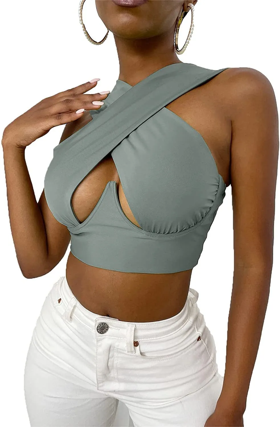 Hollow Out Cross Halter Wrap Tops