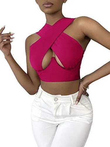 Hollow Out Cross Halter Wrap Tops