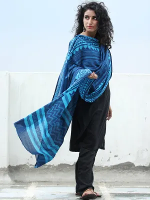 Indigo Sky Blue Cotton Hand Block Printed Dupatta   - D04170410