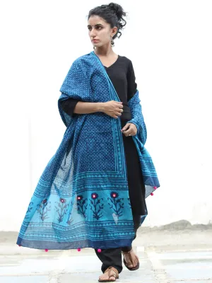 Indigo Sky Blue Cotton Hand Block Printed Dupatta With Mirror Work - D04170417