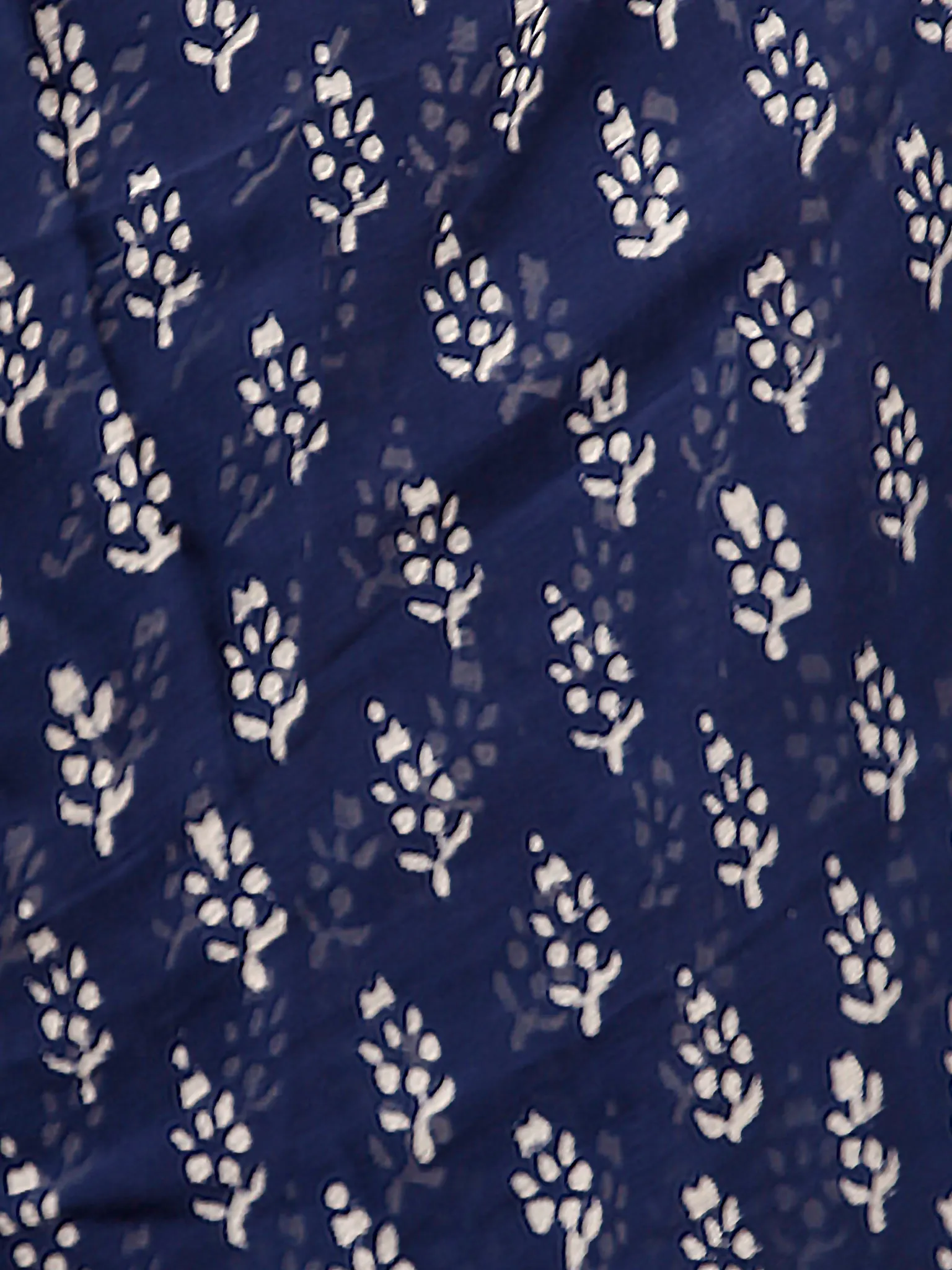 Indigo White Hand Block Printed Chiffon Saree with Zari Border - S031703158