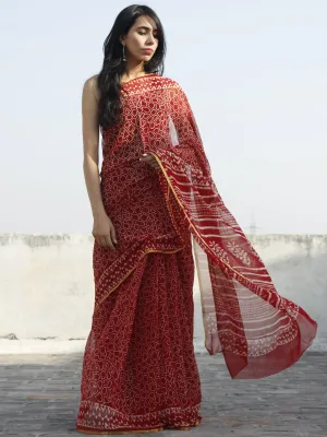 Maroon Ivory Hand Block Printed Chiffon Saree - S031702330