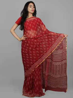 Maroon White Hand Block Printed Chiffon Saree - S031702212