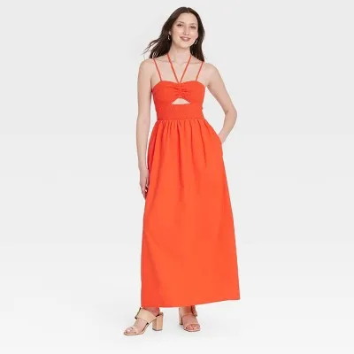 Open Box - Women's Smocked Cut-Out Maxi Sundress - Universal Thread Red L