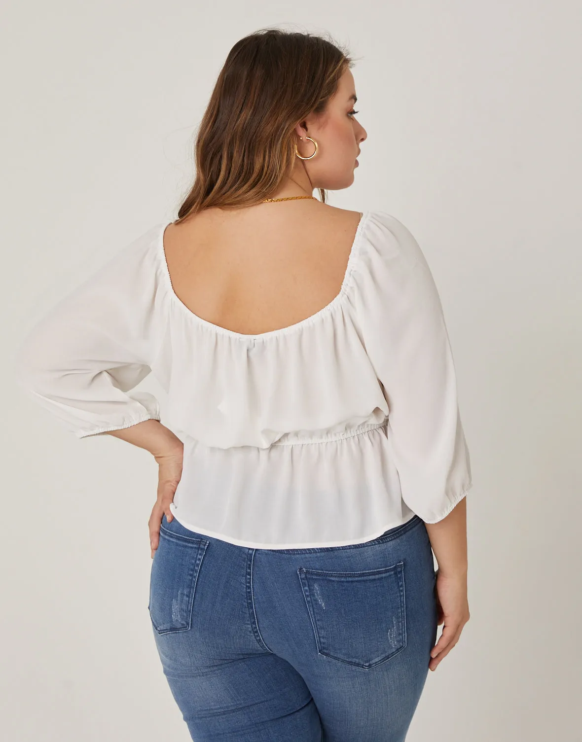 Plus Size Chiffon Elasticized Blouse