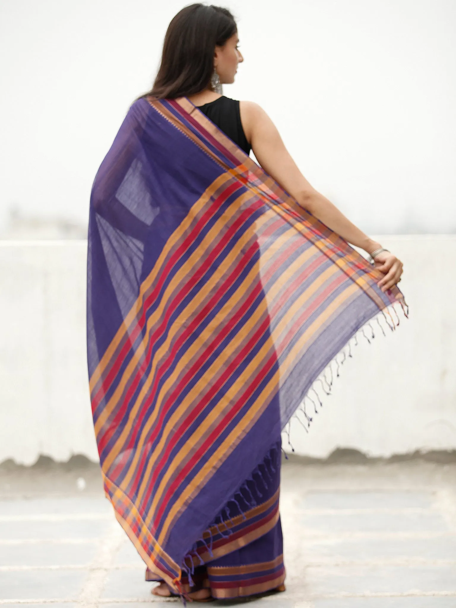 Purple Coral Handloom Mangalagiri Cotton Saree With Zari Border - S031704057