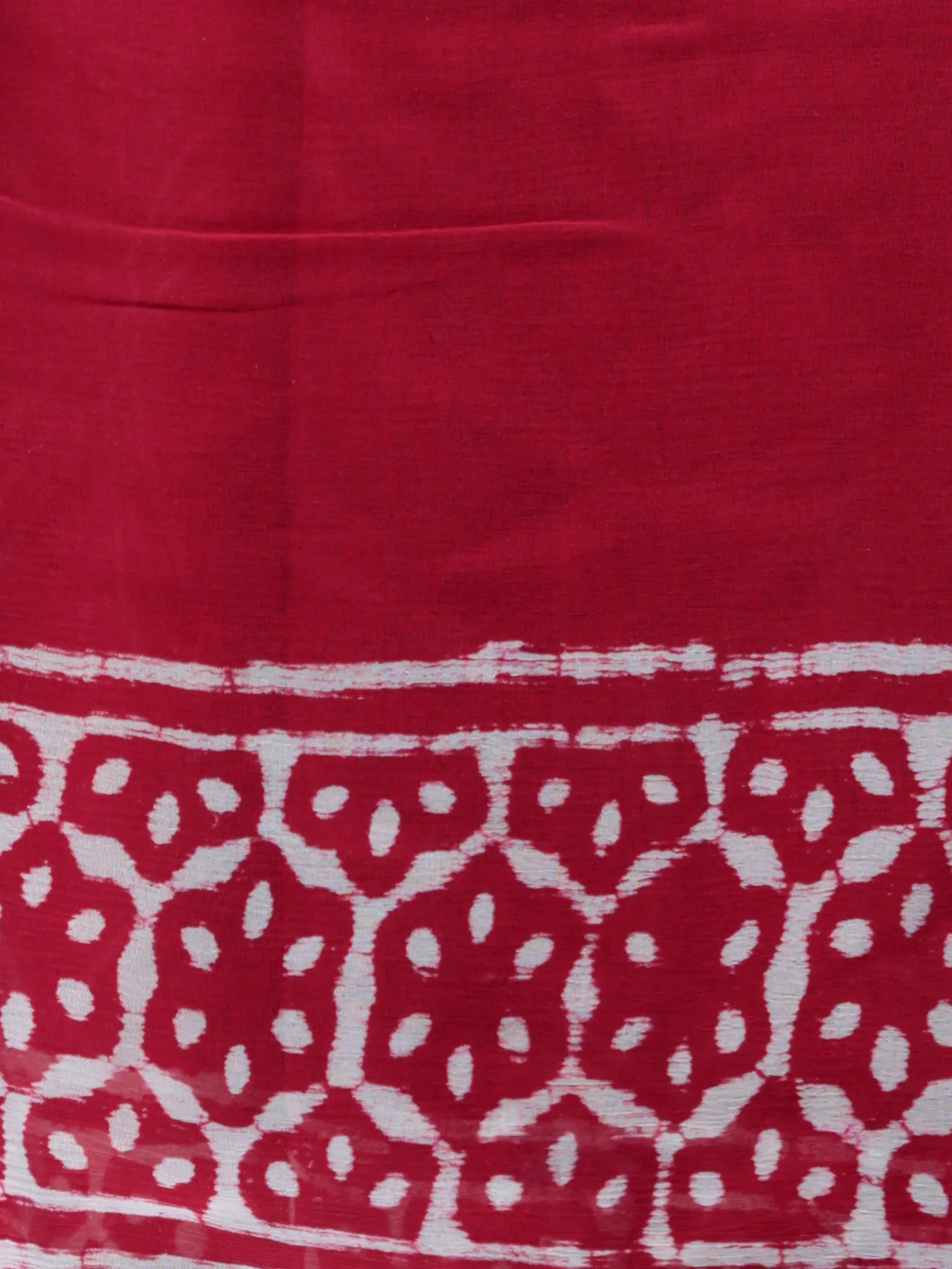 Red Ivory Hand Block Printed Chiffon Saree with Zari border - S031702735