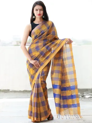 Royal Blue Rust Orange Handloom Mangalagiri Cotton Saree With Zari Border - S031703849