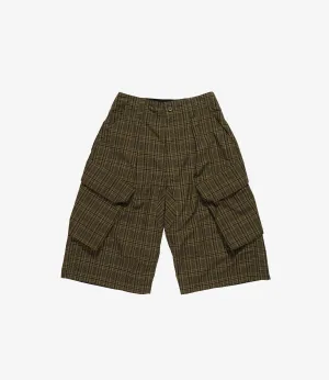 Royal Gaucho Pants - Olive Poly Cotton Small Plaid