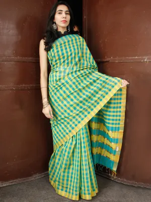 Sky Blue Yellow Handloom Mangalagiri Cotton Saree - S031703682