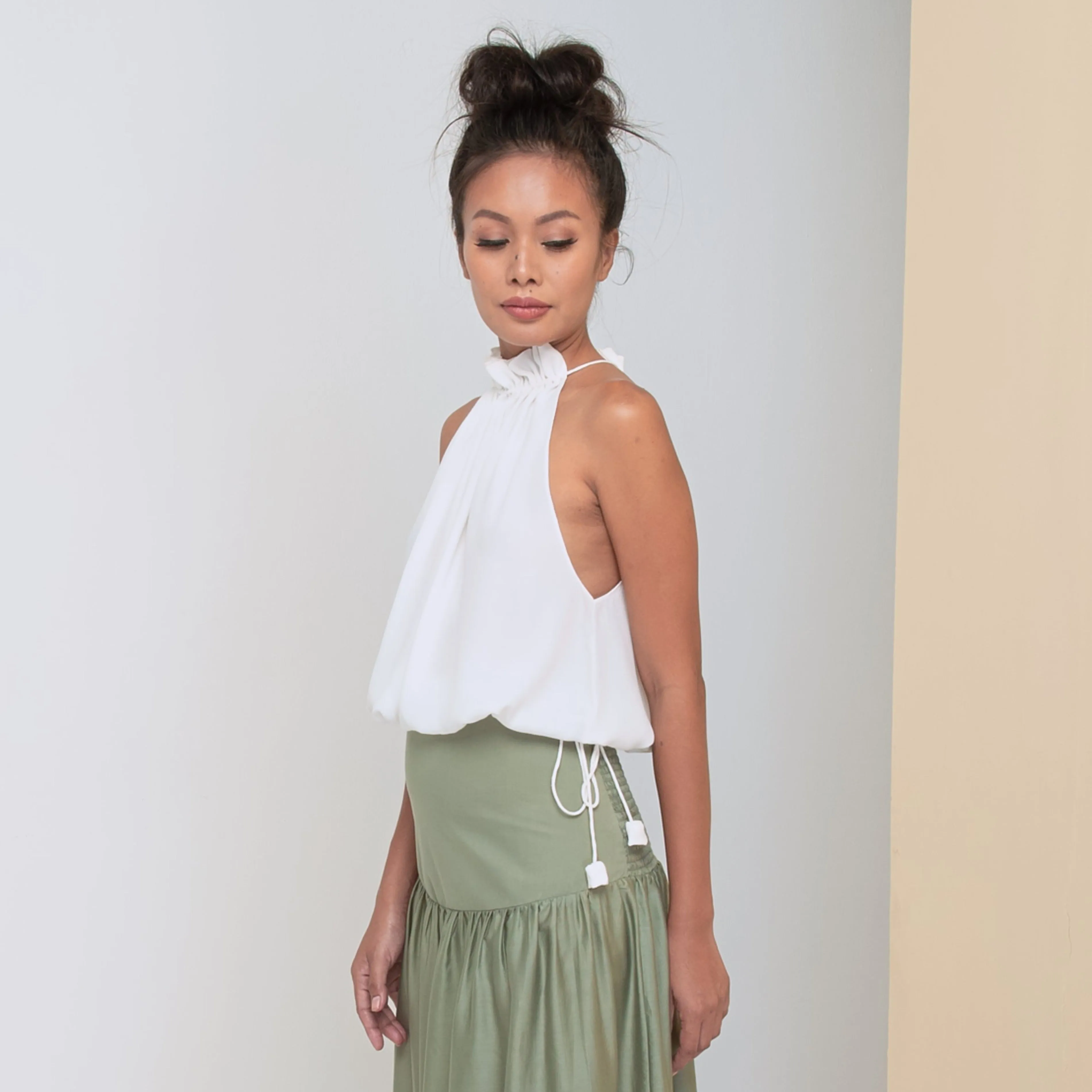 STREAM HALTER TOP - Rayon Fujette Crepe | Off White