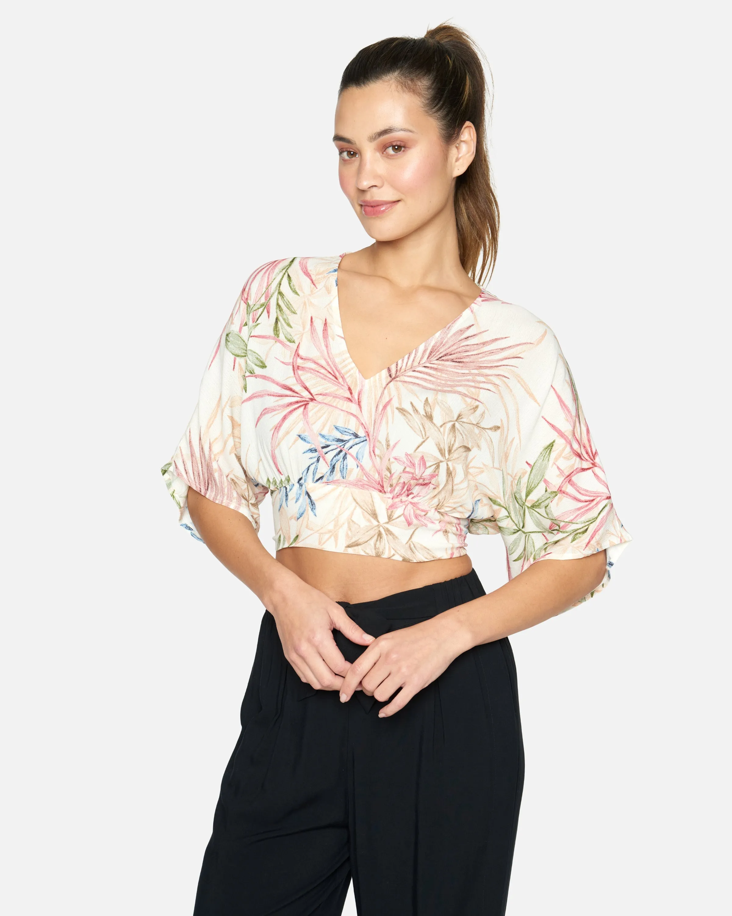 SUMMER PALM FLOUNCE TOP