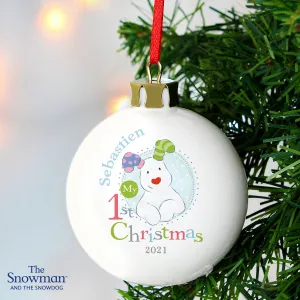 The Snowman & The Snowdog - Personalised My 1st Christmas Blue Bauble