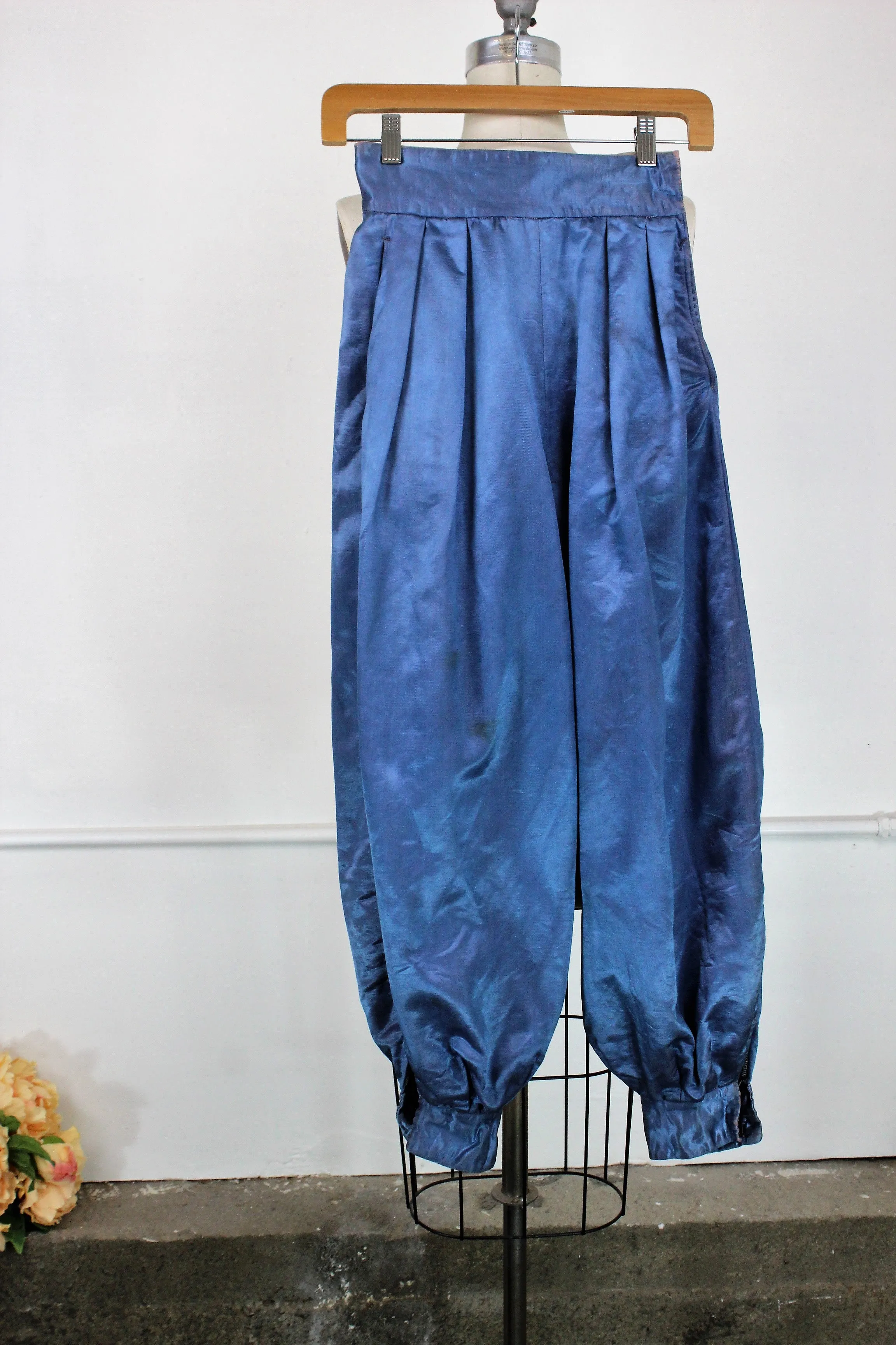 Vintage Hollywood Costume Trousers in Blue Satin