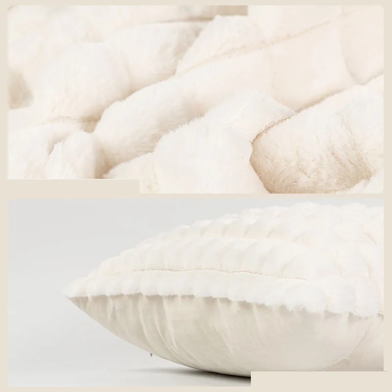 White Grid Plush Pillow