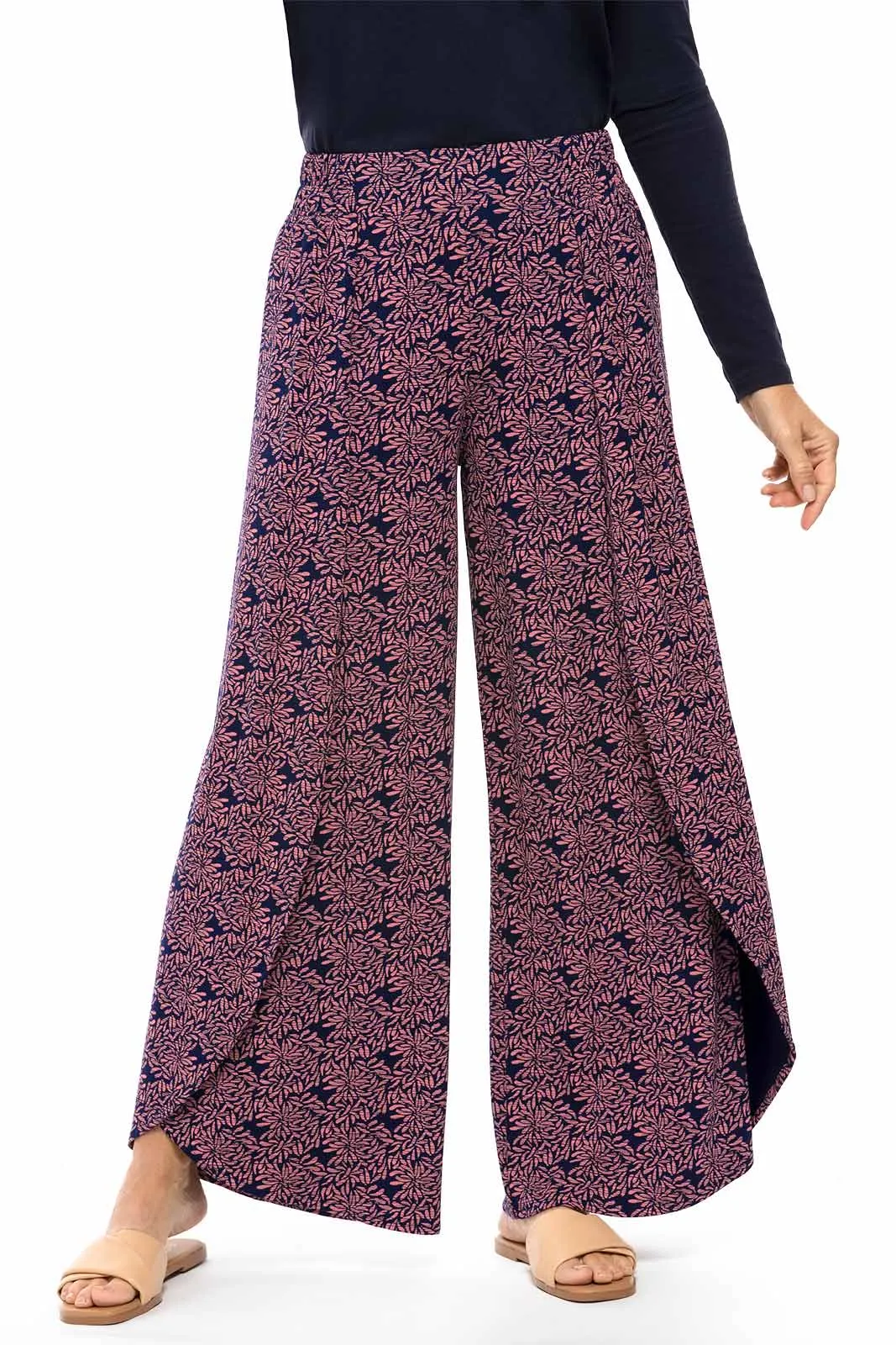 Women's Lynsu Wide Leg Pants  |  Peachy Pink Etched Flowers